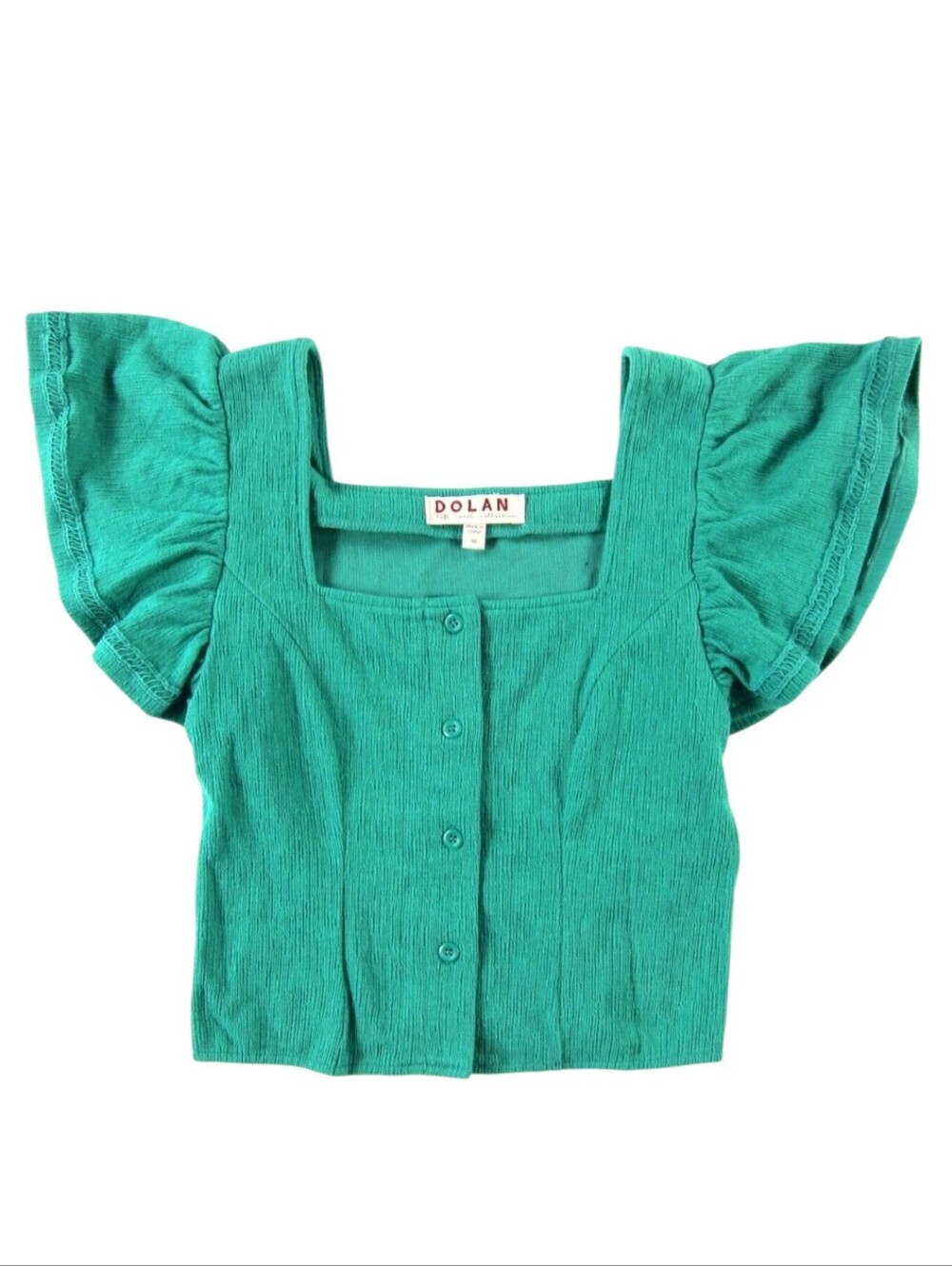 Dolan Anthropologie Green Square Neckline Button Front Blouse